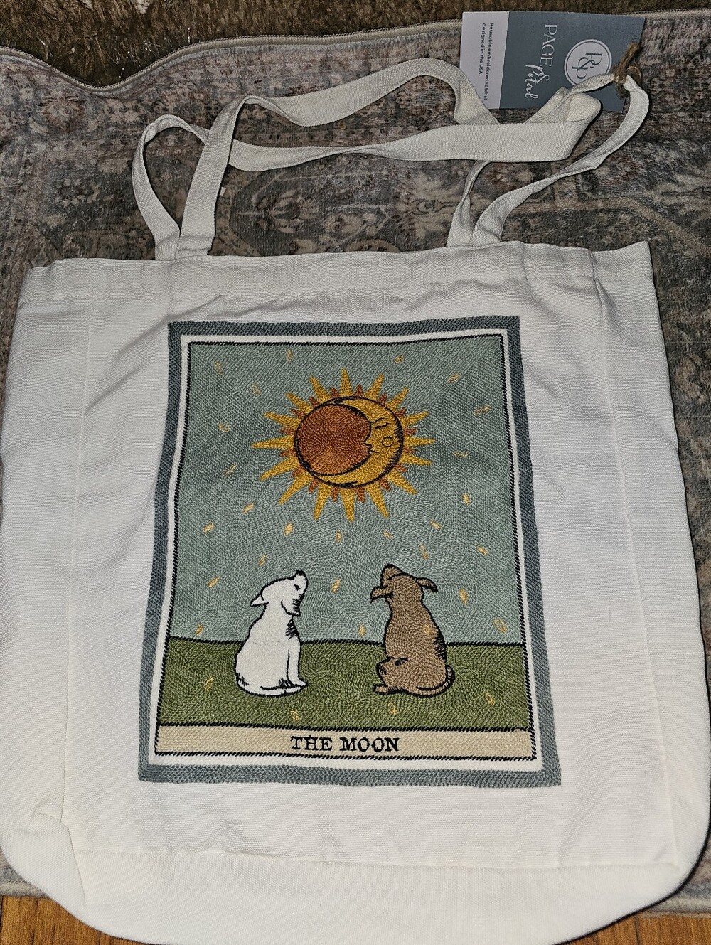 Page And Petal The Moon Dogs Resuable Embroidered Cotton Tote Satchel NEW